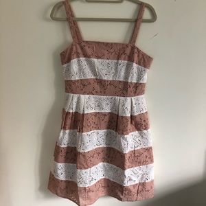 Beige and White Striped Floral Pattern Dress 6